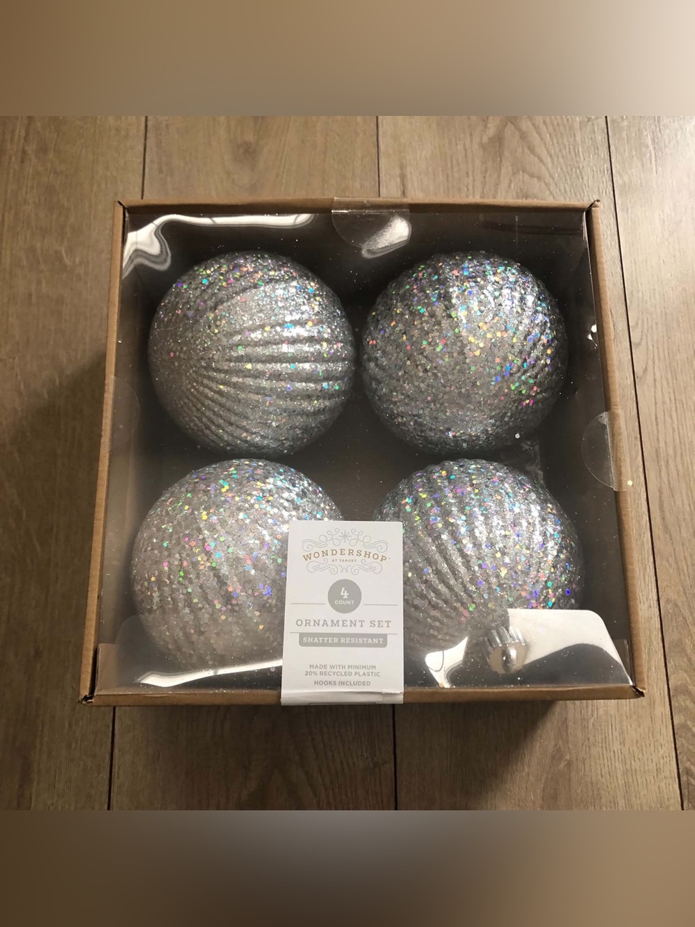 Wondershop 4ct 150mm Christmas Iridescent Glitter Ornament Set - Sliver
